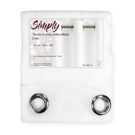 Tenda Simply Effetto Lino 140x300 cm Bianco - Tinta Unita Semitrasparente - Poliestere con Anelli - Stile Moderno